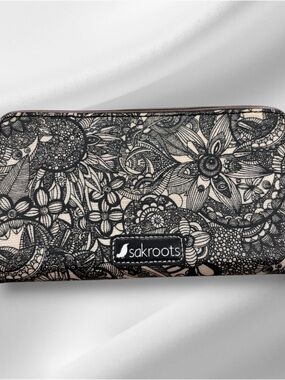 Sakroots Black & Cream Floral Doodle Zip Wallet